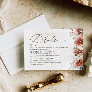 Winter Red Greenery Pinecone Wedding Details Card