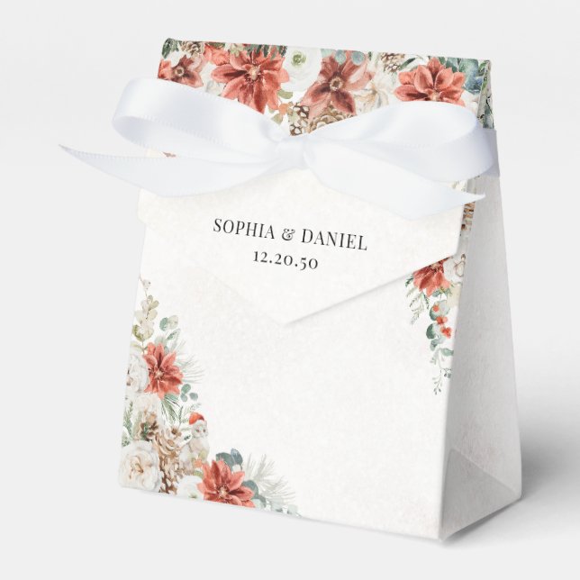 Winter Red Greenery Pinecone Wedding Favour Box (Front Side)