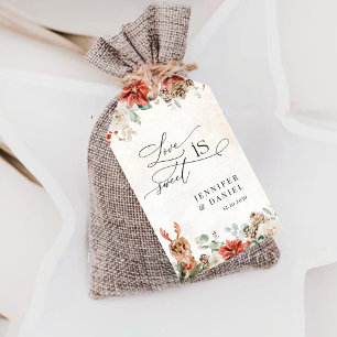 Winter Red Greenery Pinecone Wedding Gift Tag