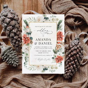 Winter Red Greenery Pinecone Wedding Invitation