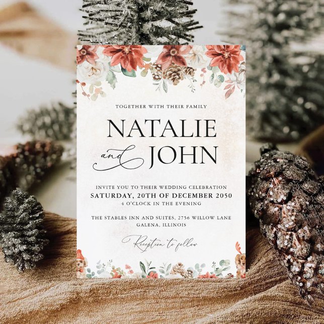 Winter Red Greenery Pinecone Wedding Invitation (Creator Uploaded)