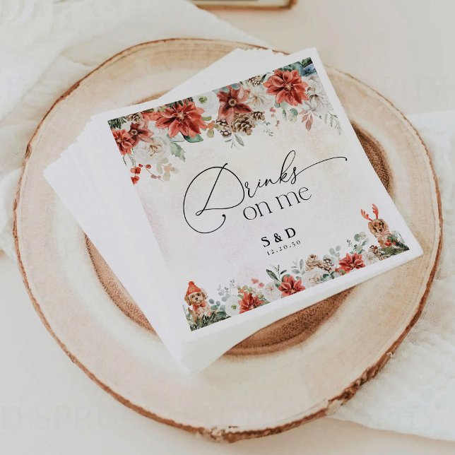 Winter Red Greenery Pinecone Wedding Paper Napkin (Creator Uploaded)