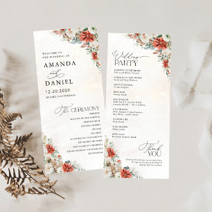 Winter Red Greenery Pinecone Wedding Program Programme