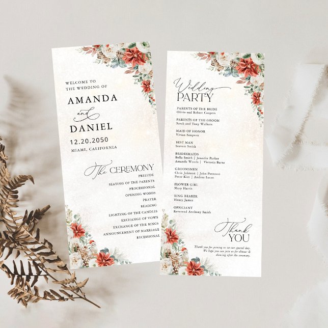 Winter Red Greenery Pinecone Wedding Program Programme (Creator Uploaded)
