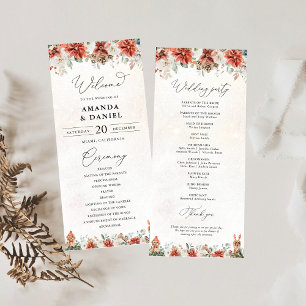 Winter Red Greenery Pinecone Wedding Program Programme