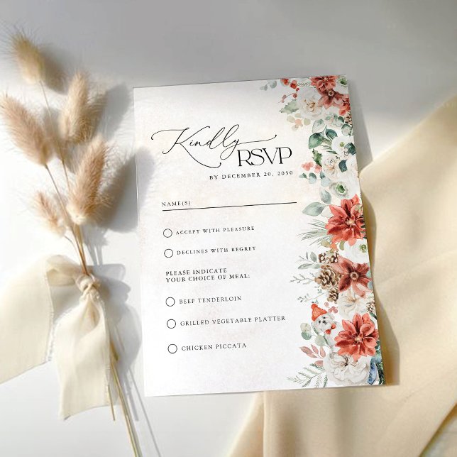 Winter Red Greenery Pinecone Wedding RSVP Card (Creator Uploaded)