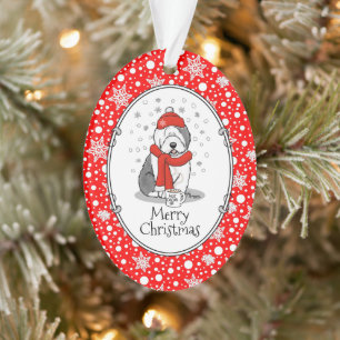 Winter (Red) Old English Sheepdog (Grey 1) Cute Ornament