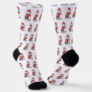 Winter (Red) Old English Sheepdog Grey 1 Holiday Socks