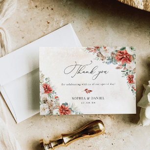 Winter Red Pinecone Wedding Thank You Cards