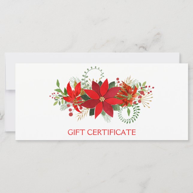 Winter Red Poinsettia Holiday Gift Certificate (Front)