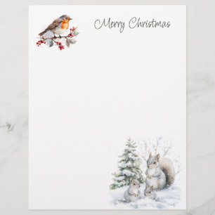 Winter Red Robin Squirrel Christmas Letterhead