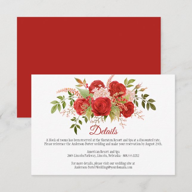 Winter Red Roses and Greenery Detail | Enclosure Card (Front/Back)