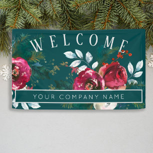 Winter Red Roses Christmas Corporate Party Welcome Banner