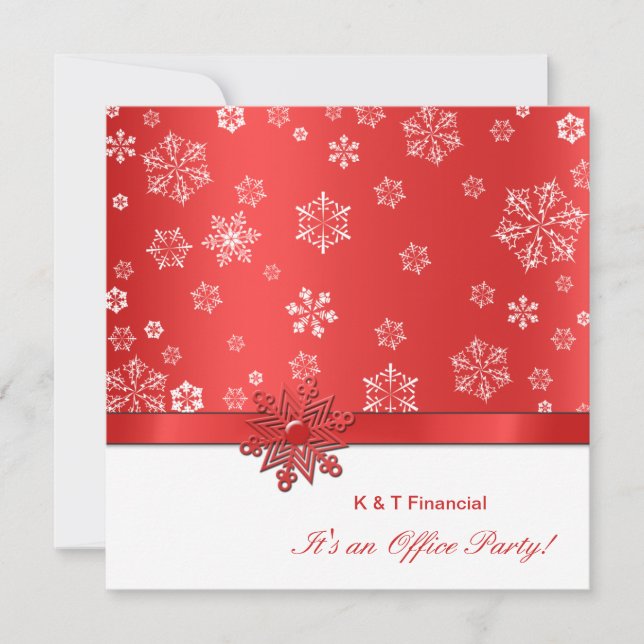 Winter Red & White Snowflake Office Party Invitation (Front)