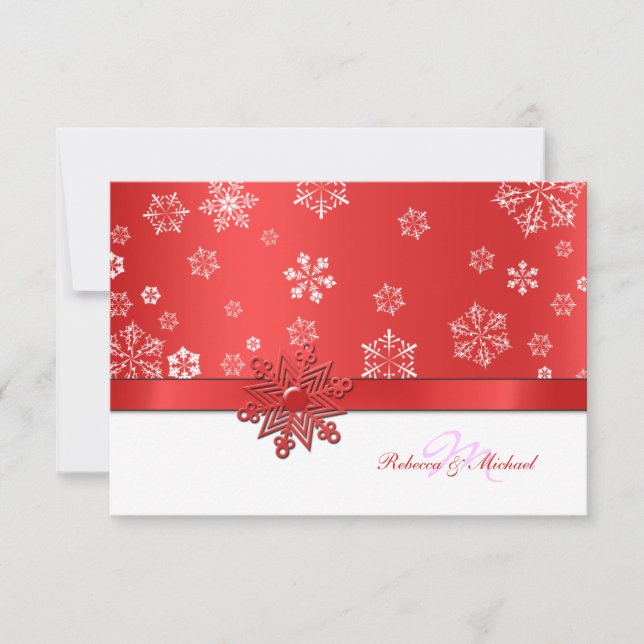 Winter Red & White Snowflake RSVP Cards (Front)