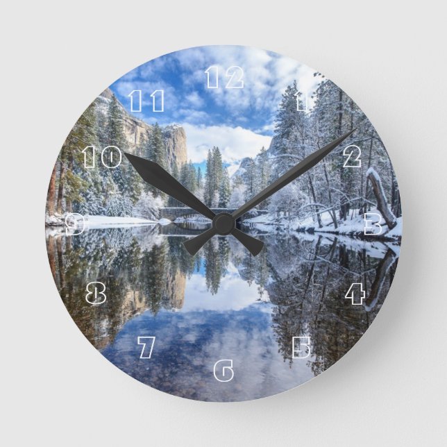 Winter Reflection at Yosemite Round Clock (Front)