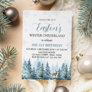 Winter Reindeer Christmas Birthday Invitation
