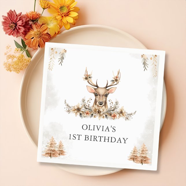 Winter Reindeer Christmas Birthday Party Napkin (Creator Uploaded)