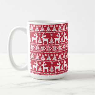 Winter Reindeer, Christmas Pattern red & white Coffee Mug