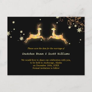 Winter Reindeer Couple Save the Date Announcement Postcard