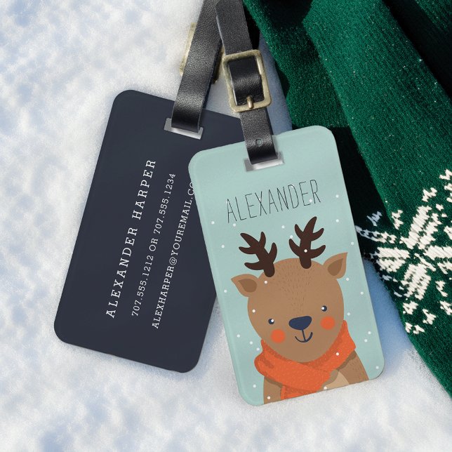 Winter Reindeer Personalised Bag Tag | Mint (Creator Uploaded)
