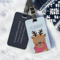 Winter Reindeer Personalised Bag Tag | Sky