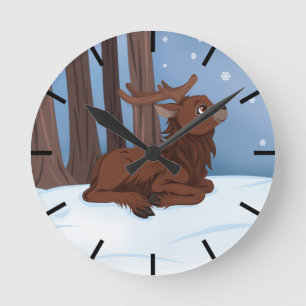 Winter Reindeer Round Clock