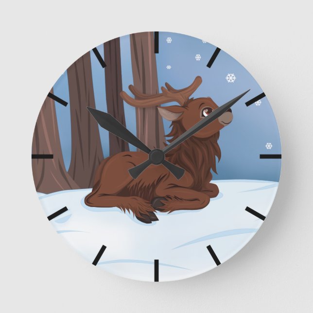 Winter Reindeer Round Clock (Front)
