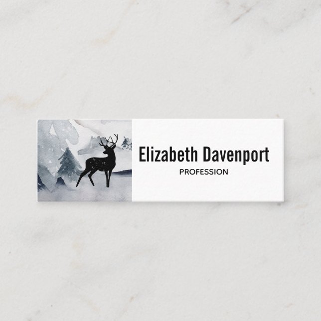  Winter Reindeer Rustic Grey Watercolor Mini Business Card (Front)
