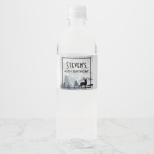 Winter Reindeer Rustic Grey Watercolor Water Bottle Label