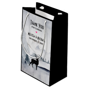 Winter Reindeer Rustic Grey Watercolor Wedding Small Gift Bag