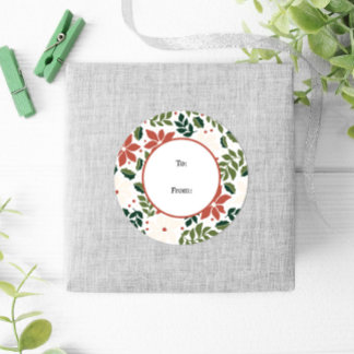 Winter Retro Floral Poinsettia Christmas Classic Round Sticker