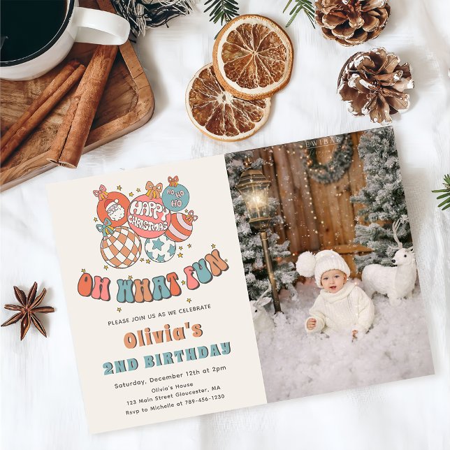 Winter Retro Santa Claus Christmas Birthday Photo Invitation (Creator Uploaded)