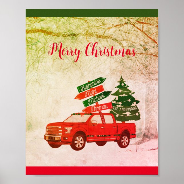 Winter Retro Vintage Red Truck Christmas Poster (Front)