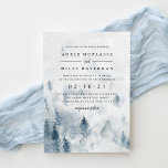 Winter Reverie Wedding Invitation<br><div class="desc">Elegant winter wedding invitation features a watercolor background depicting a snowy mountain landscape dotted with pine trees in misty shades of blue and grey. Personalise with your wedding details in chic soft off-black lettering. A beautiful choice for elegant winter weddings in mountain or forest settings.</div>