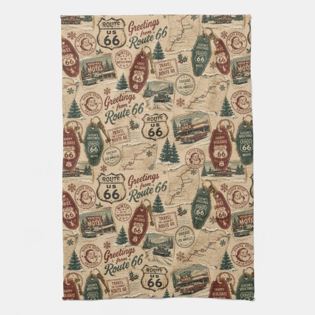 Winter Road Trip Diner Kitchen Charm   Tea Towel (Vertical)