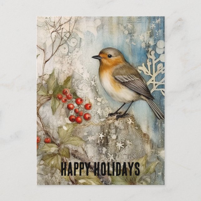 Winter Robin Happy Holidays Postcard (Front)