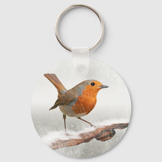 Winter Robin Redbreast Key Ring (Front)