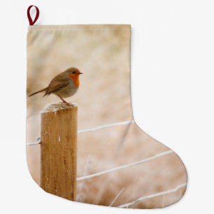 Winter Robin Redbreast Large Christmas Stocking