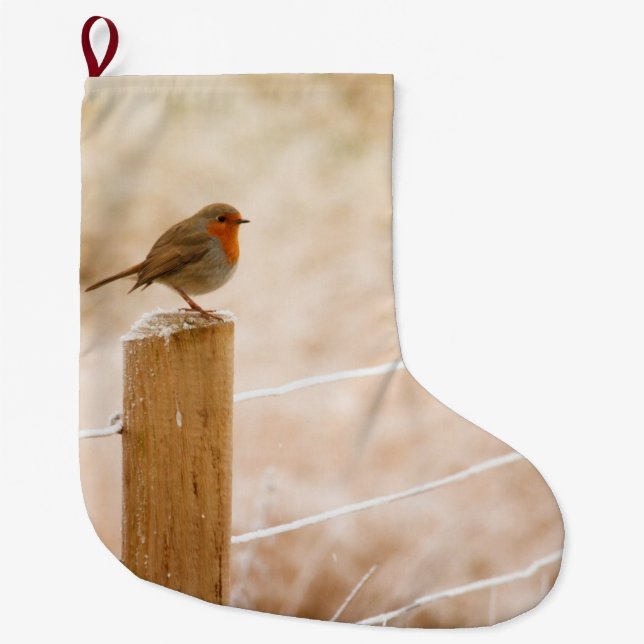 Winter Robin Redbreast Large Christmas Stocking (Front)