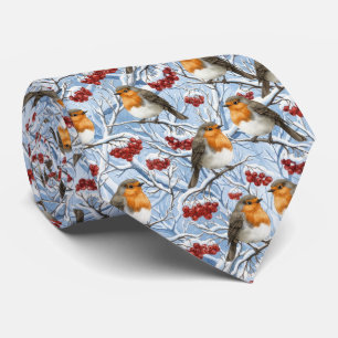 Winter Robins and Snowy Branches Tie