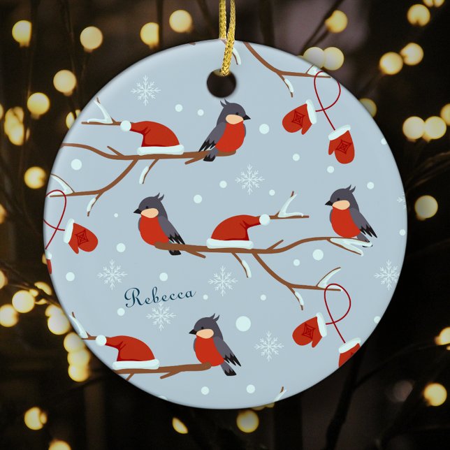 Winter Robins on Tree Branches Cute Bird Christmas Ceramic Tree Decoration (Creator Uploaded)