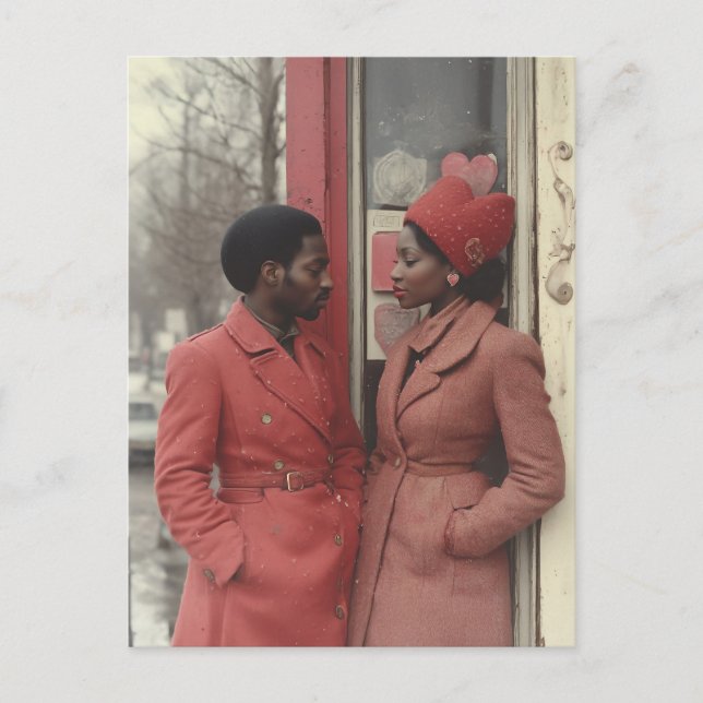 Winter Romance: A Black Couple’s Intimate Moment Postcard (Front)