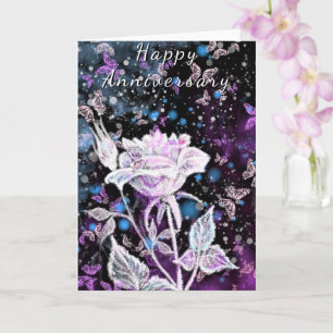 Winter Rose and Butterflies Anniversary Card