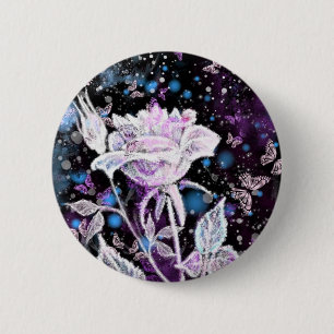 Winter Rose and Butterflies - Beautiful 6 Cm Round Badge