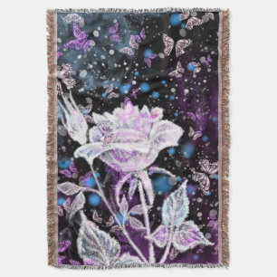 Winter Rose and Butterflies - Beautiful Throw Blanket