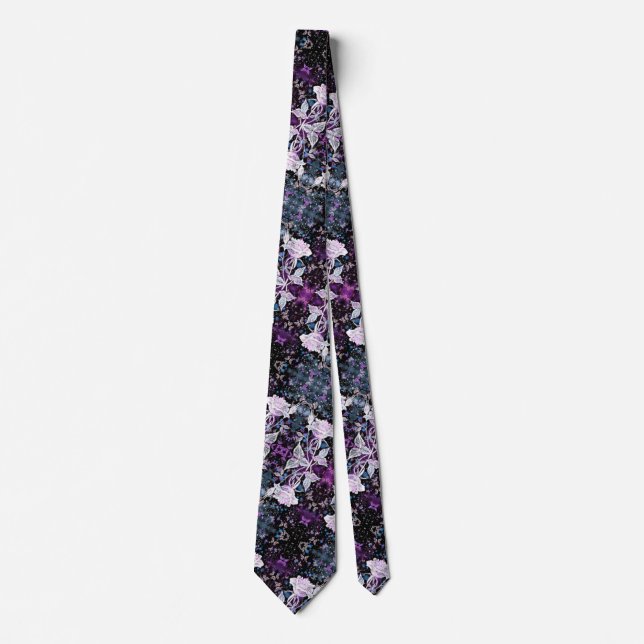 Winter Rose and Butterflies Neck Tie (Front)
