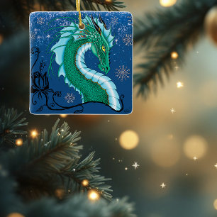 Winter Rose Dragon Ceramic Ornament