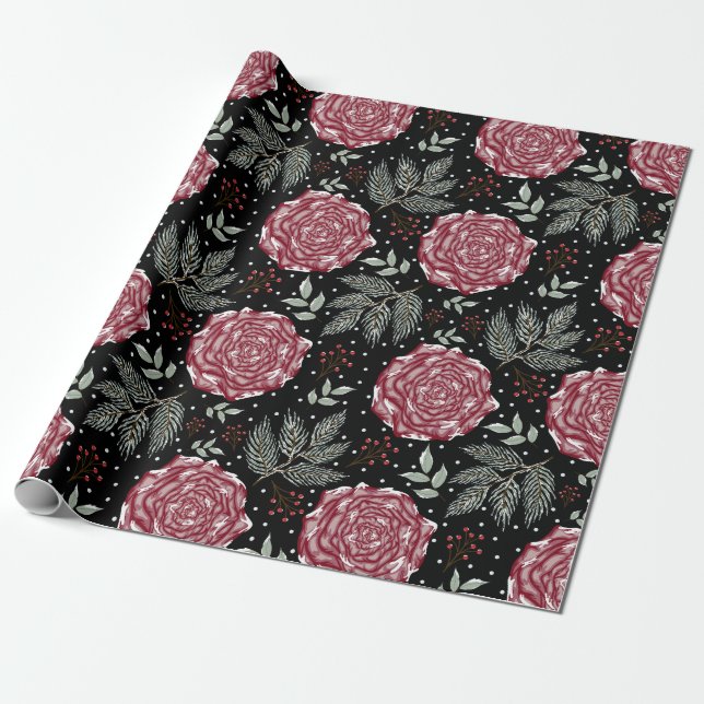 Winter Rose Flower  Wrapping Paper (Unrolled)