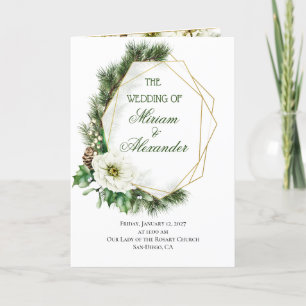 Winter Rose Pine Holly Christmas Wedding Program Programme